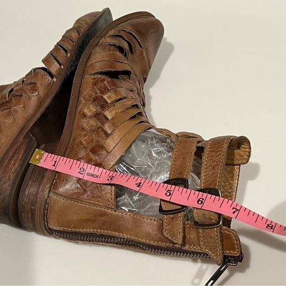 BED|STU Sandals Woven Leather Closed pointy Toe Ankle Buckle Brown booties 7 - Picture 14 of 16